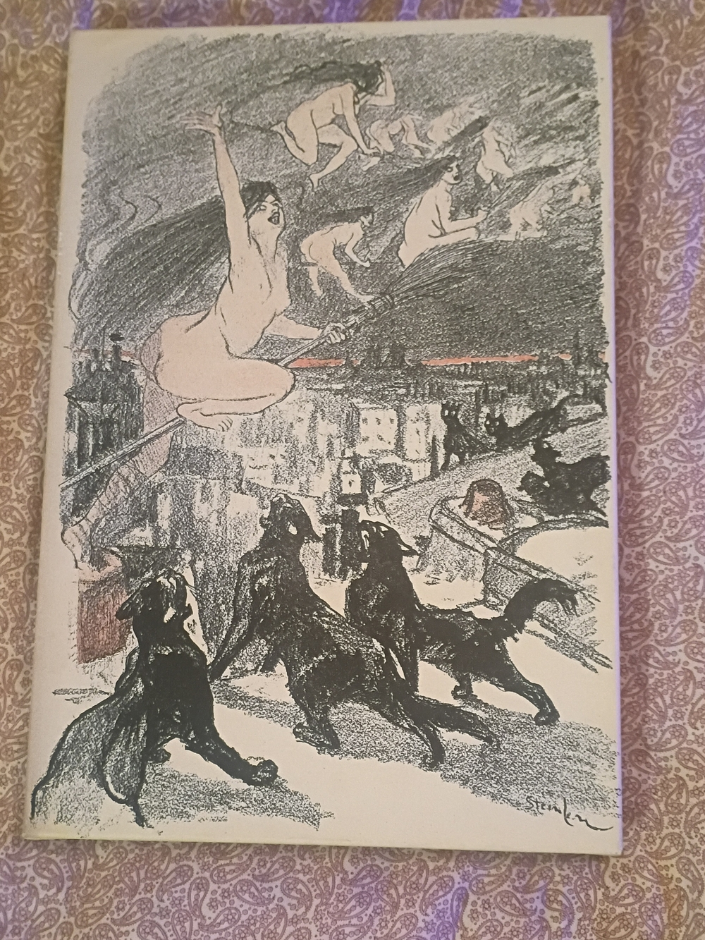 Vintage Steinlen  Black and Cream Witch Illustration Print - Home Art